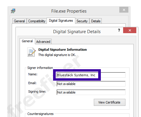 Screenshot of the Bluestack Systems, Inc certificate